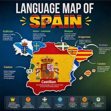 A map showing Castile and the geographic association of Castilian Spanish