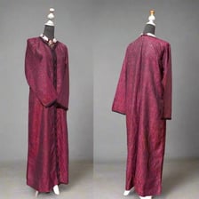 A long, loose, collarless caftan robe.