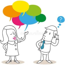 An animated person speaking enthusiastically in conversation.