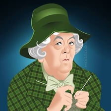 A depiction of Miss Marple, Agatha Christie’s fictional detective.