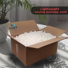 Popcorn pieces filling the space around an item in a packing box.