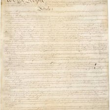 A displayed copy of the United States Constitution.