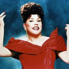 A portrait of Broadway singer and actress Ethel Merman.