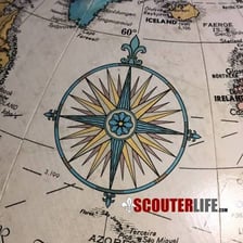 A compass rose with south marked opposite the Arctic direction in the north.