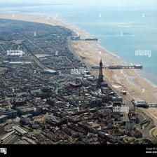 Aerial view of Blackpool’s coastline in Lancashire, England