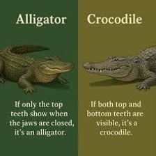 An alligator and a crocodile shown for comparison.