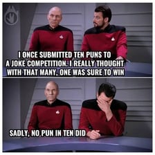 A person reacting with an exasperated groan to a joke