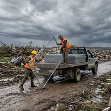 Workers sending equipment into a field operation.