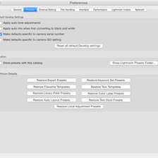 A settings menu displaying preset configuration options