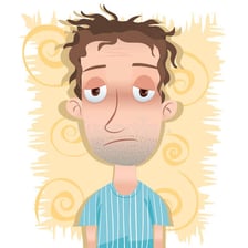 An illustration of a person with tousled, unkempt hair.