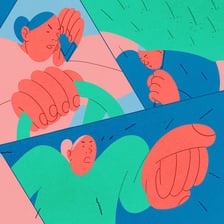 Illustration of a person complaining with a displeased expression