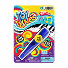 A colorful kazoo, a small buzzing musical toy.