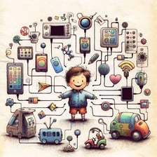 Common objects shown in many places to represent something ubiquitous.
