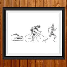 A triathlete competing in the swim, bike, and run portions of an Ironman event.
