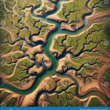 A river dividing into two distinct channels