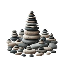A carefully balanced stack of stones remains upright.