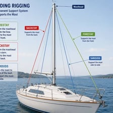 A sailboat shown deviating from its intended route.