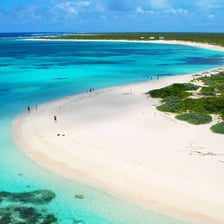 Aerial view of Anegada’s low-lying coastline in the British Virgin Islands