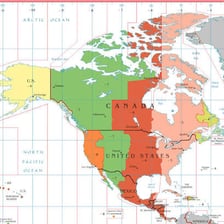 A time-zone map showing Vermont within the Eastern Time Zone.