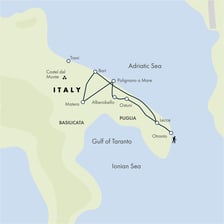 A map showing Apulia in southeastern Italy at the heel of the peninsula.