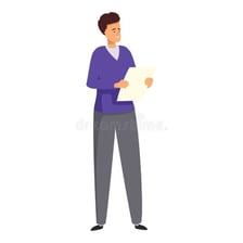 A person carefully reading a printed report.