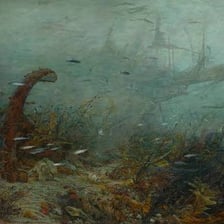 Several sunken shipwrecks resting on the seafloor