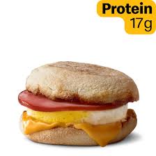 A McDonald’s breakfast sandwich served in a round English muffin.