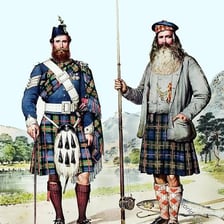 A person in traditional Scottish Highland clothing associated with a clan