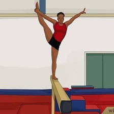 A person keeping their balance on a narrow beam.