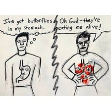 An illustration representing nervous butterflies fluttering in a person’s stomach