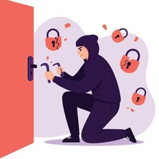 An illustration of a burglar trying to pick a door lock.