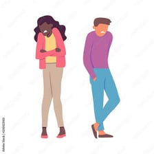 An illustration of one person reacting with strong disgust toward another.