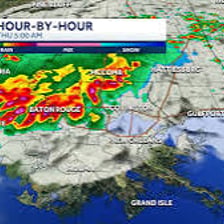 A weather forecaster indicating a predicted storm on a map.