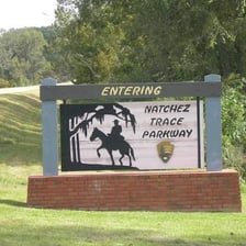 A map or landmark showing Natchez, Mississippi, at the southern end of the Natchez Trace Parkway.