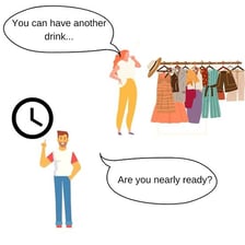 An illustration of one person conveying an unstated meaning to another