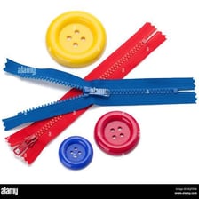 A button and a zipper shown as clothing fasteners.