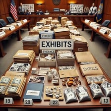 A courtroom scene in which displayed evidence helps demonstrate a fact clearly.