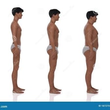 Side profile of a person with a slim, slender build