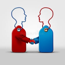 Illustration of two people secretly conspiring to gain an unfair advantage
