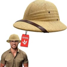 A traditional lightweight pith helmet associated with safari clothing