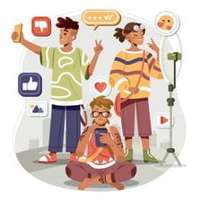 An illustration showing a trend spreading across social media users