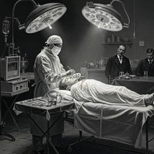 A historical operating room scene showing ether being used for anesthesia.
