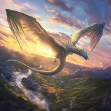 An illustration showing several winged dragons.