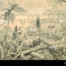 An illustration of an ancient, undeveloped landscape.