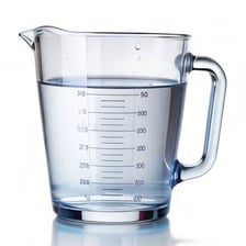 A measuring cup containing a concentrated liquid being diluted with water.