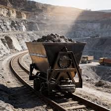 A small tramcar traveling on rails inside an underground mine