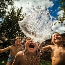 People playing in shallow water and making splashes.