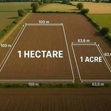 An aerial view of a cultivated field illustrating a measured area of land