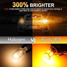 A car with its amber turn signal illuminated.