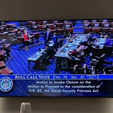 A legislative chamber during a formal vote to end debate